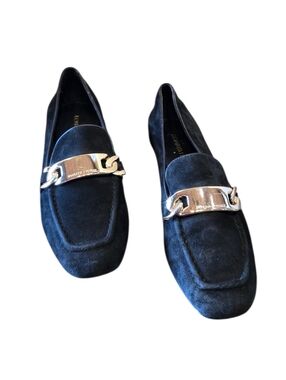 Donald Pliner Hola Black Suede Gold Buckle Flat Loafers 6